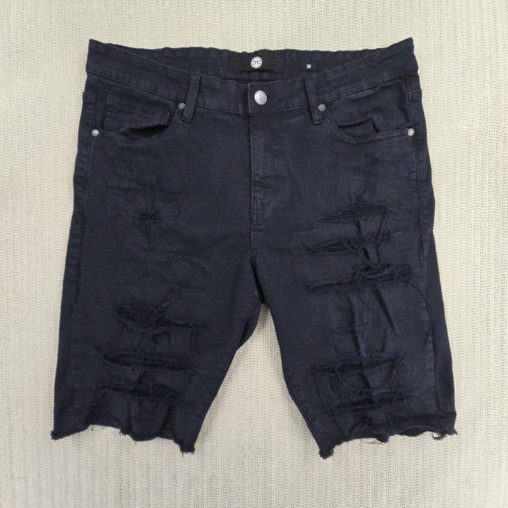 Jordan Craig Shorts Mens 36 Black Distressed Denim Bermuda Raw Hem Streetwear